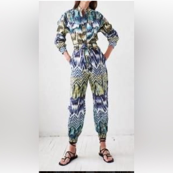 L'ATISTE Pants - L'ATISTE Blue and Green Patterned Jumpsuit Size Small. E71